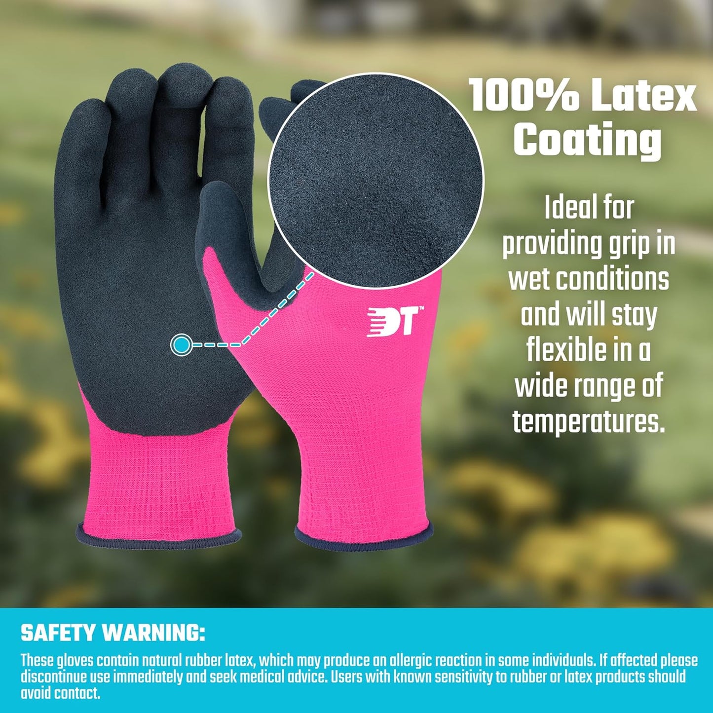 6 Pzas Guantes Jardín Látex Rosa Azul Talla M