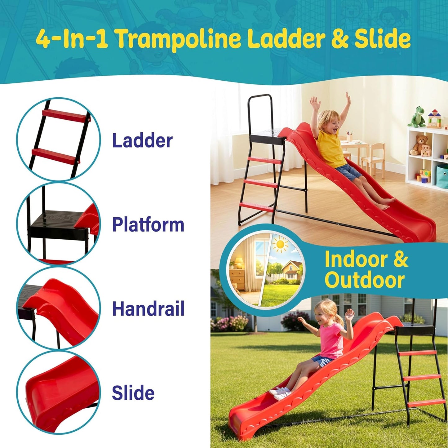 Escalera tobogán ondulado para trampolines
