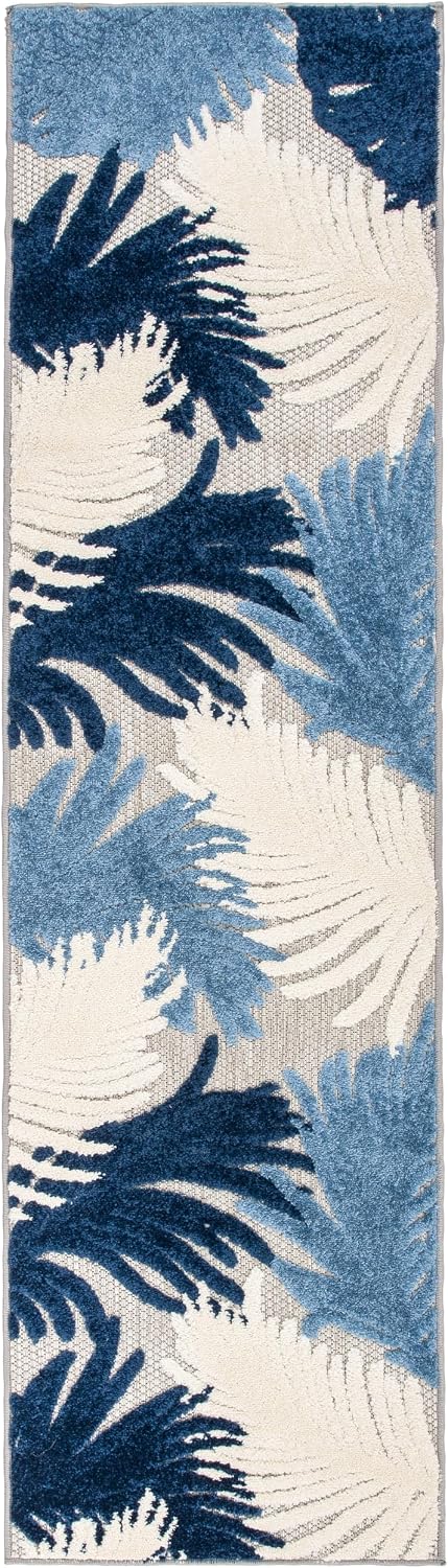 Tapete pasillo flores 2x7ft azul marino