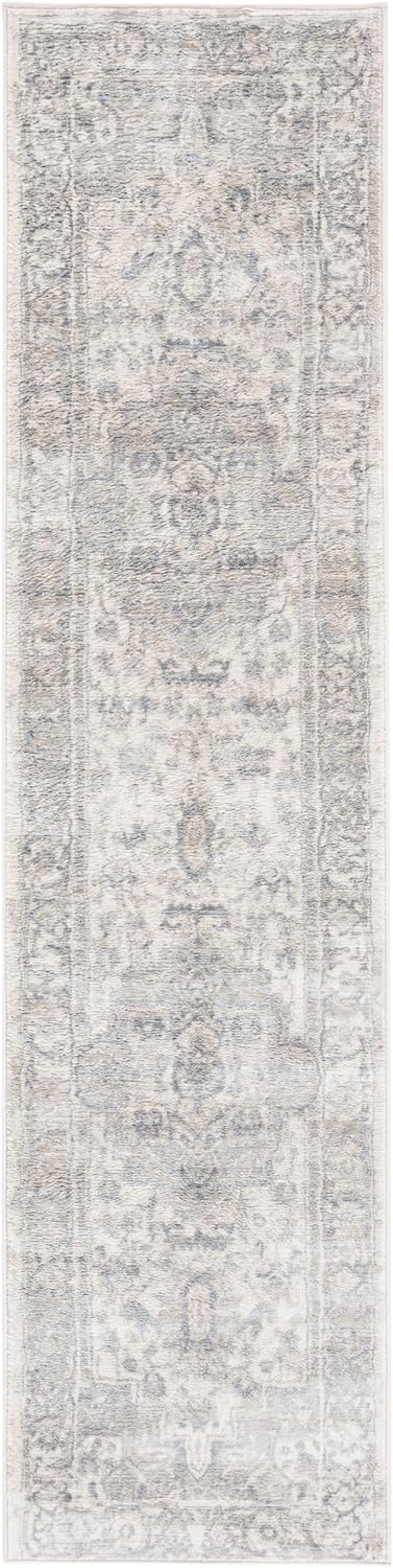 Alfombra pasillo 2x8ft diseño medallón desgastado marfil