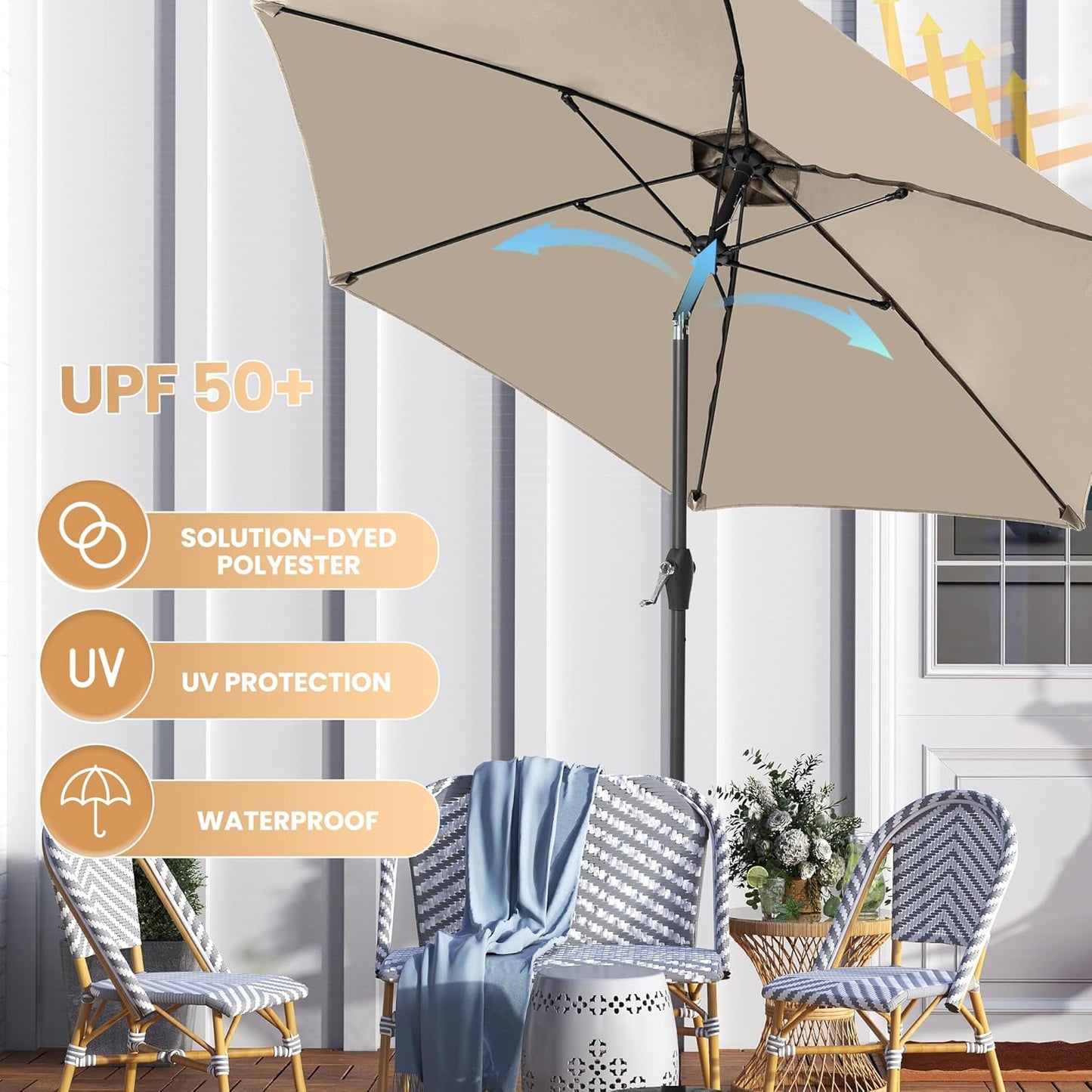 Sombrilla 7.5ft patio fibra vidrio beige