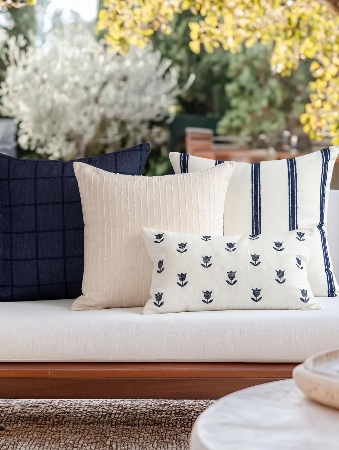 Funda almohada lino repelente agua 20x20 pulg para patio jardín