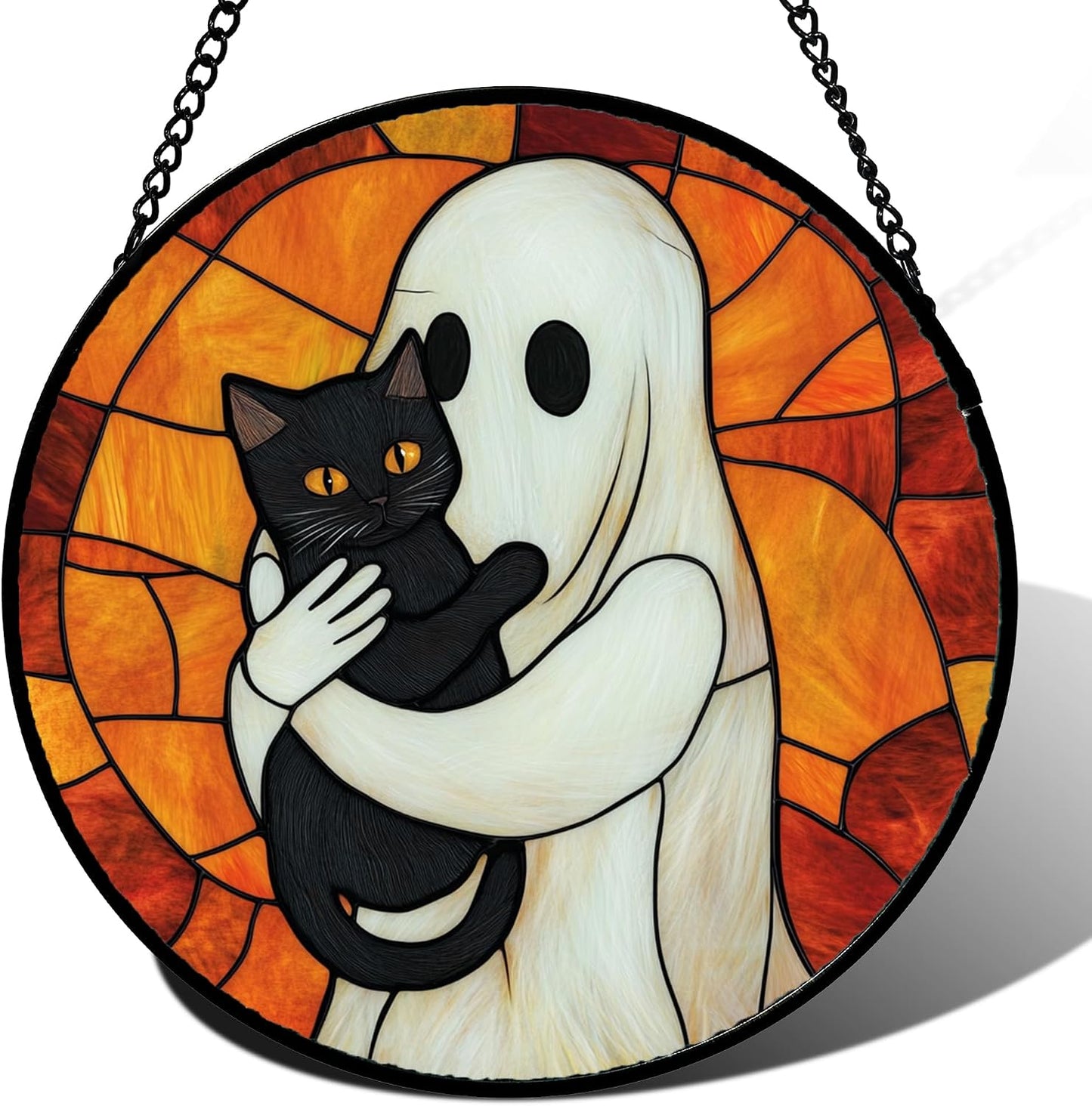 Colgante vidrieras Halloween gato negro atrapasoles