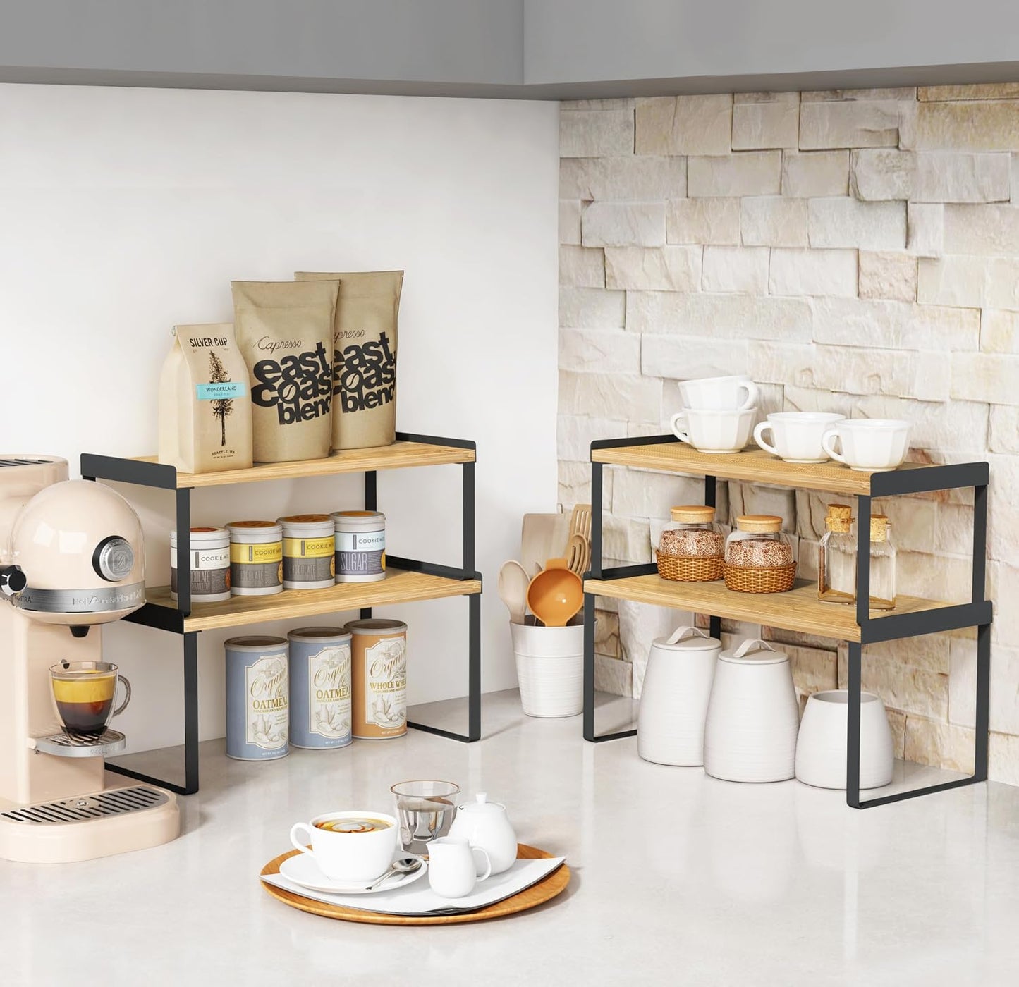 Set 4 organiz. cocina apilables para platos tazas especias