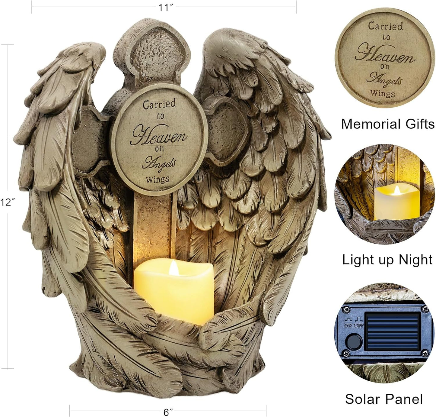 Velas LED solares con alas de ángel cruz jardín decoración