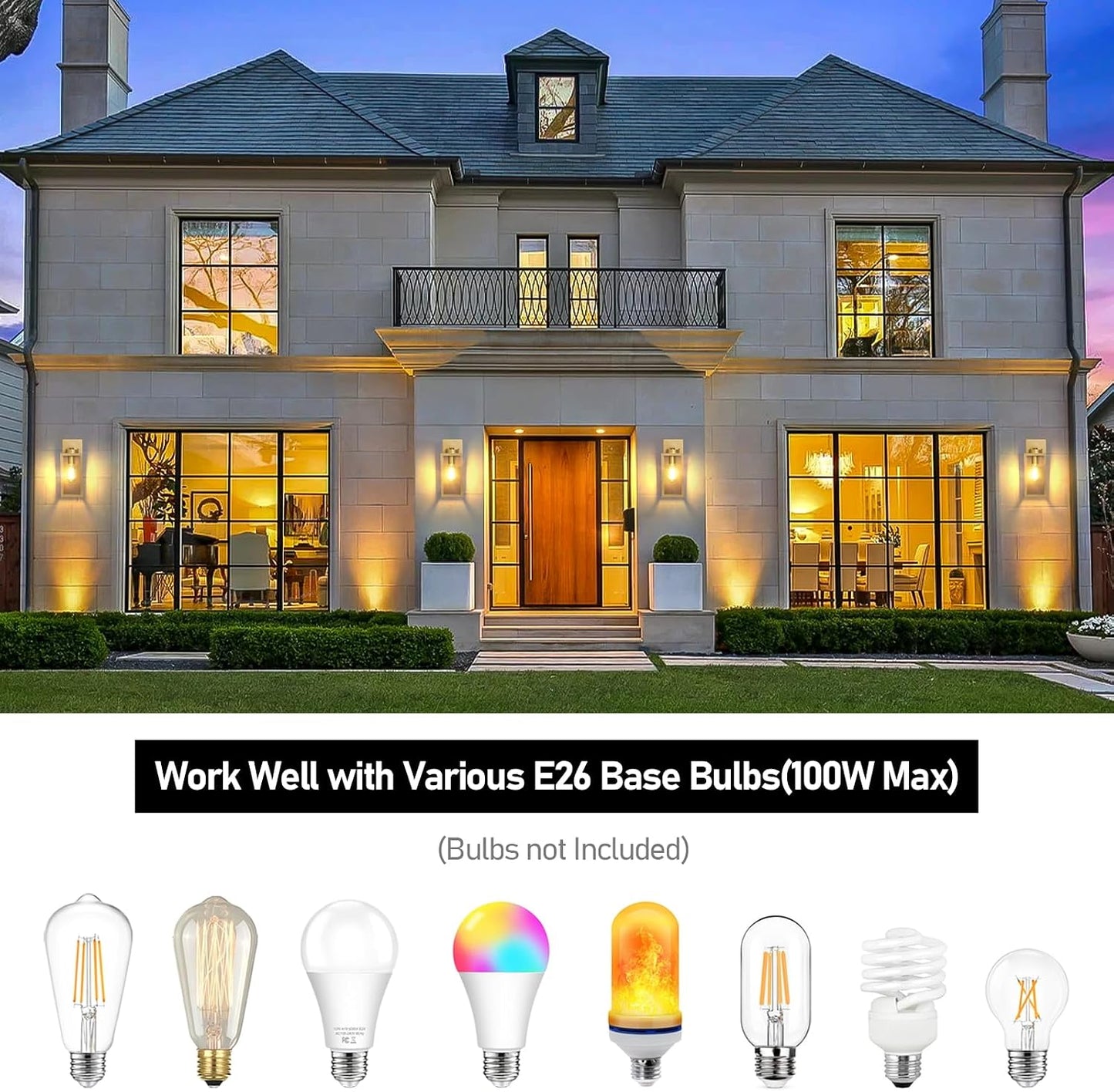 2 Luminarias Pared Exteriores E26 Vidrio