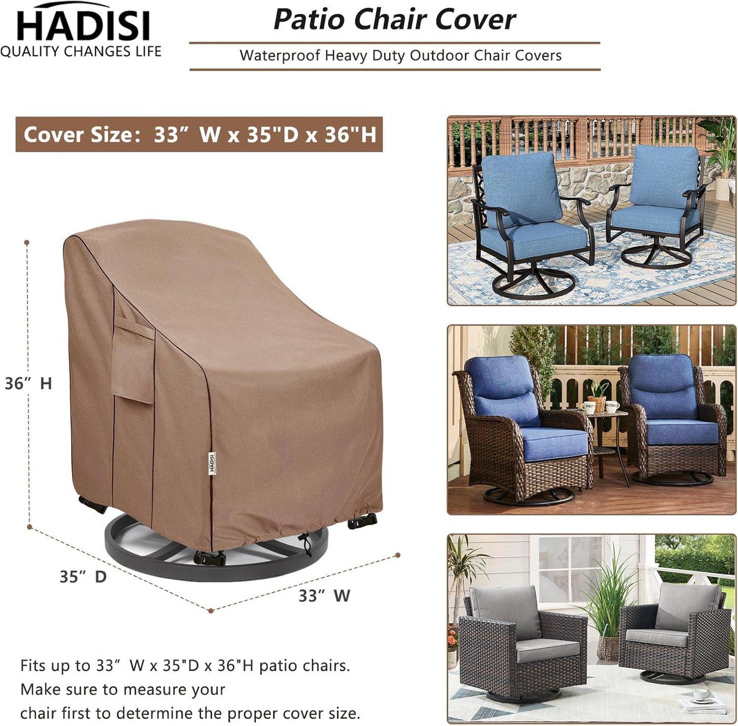 Fundas sillas patio impermeables 33x35x36pulg marrón
