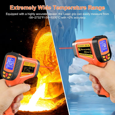 Termómetro infrarrojo digital -58°F a 2732°F alarma MAX/MIN