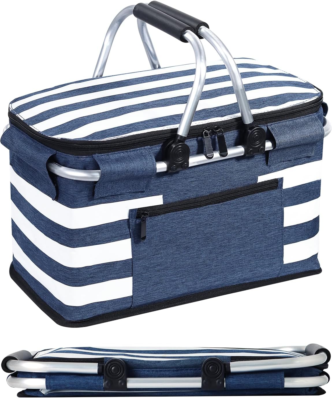 Cesta picnic aislada 26L con tapa 2 asas resistentes azul