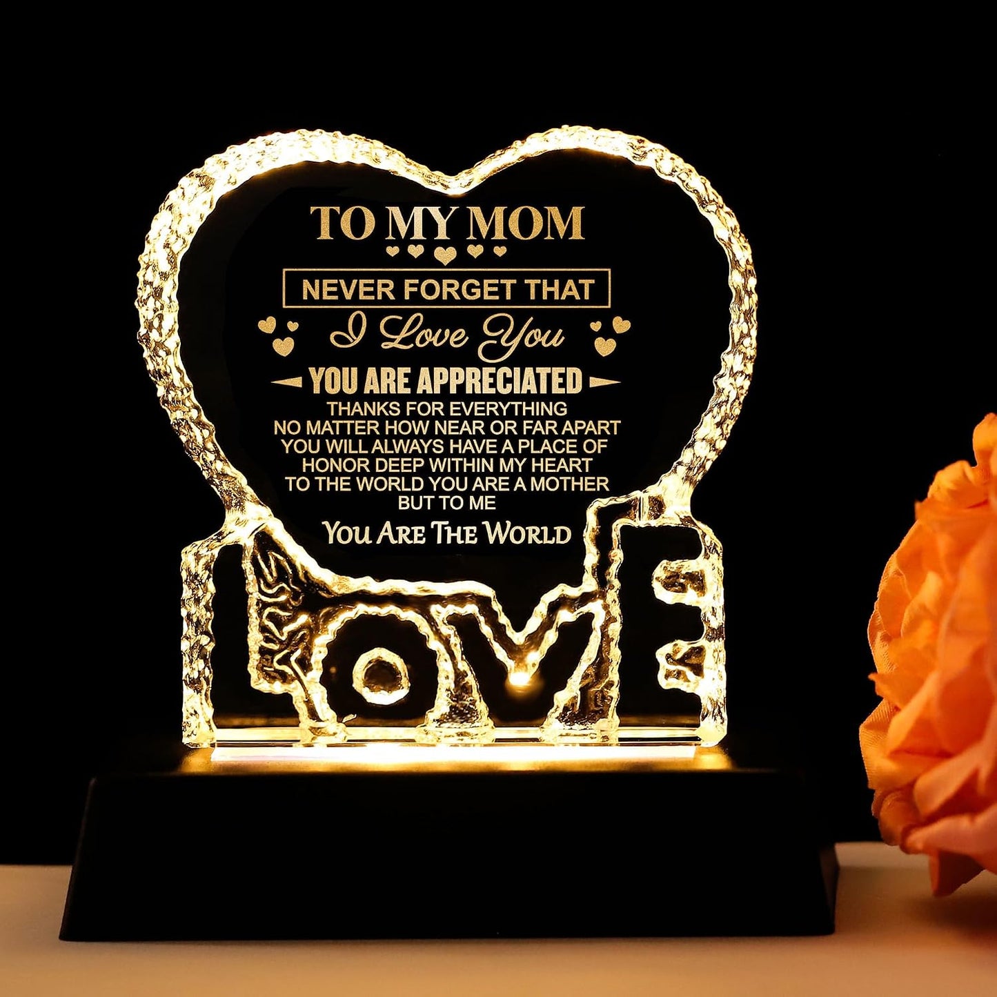 Luz nocturna cristal corazón LED recuerdo amor mamá