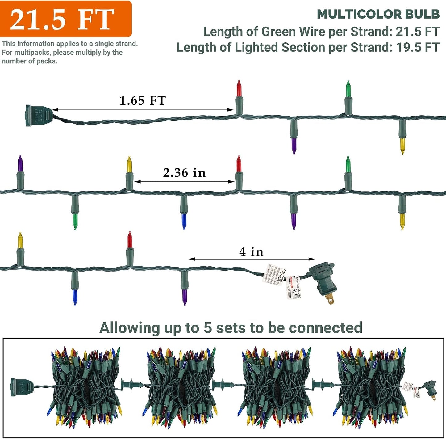 Pack 3 Luces Cadena Navidad Multicolor Interior Exterior