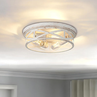 Lámpara techo jaula 3 luces metal blanco y dorado 13pulg
