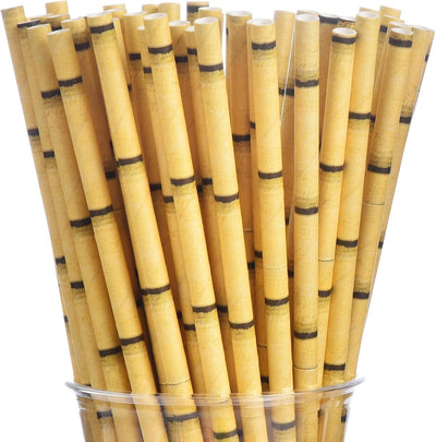 Pajitas papel biodegradable estampado bambú 100 pzas