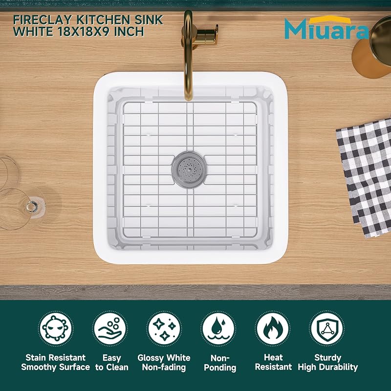 Fregadero cocina 18pulg montaje dual arcilla refractaria