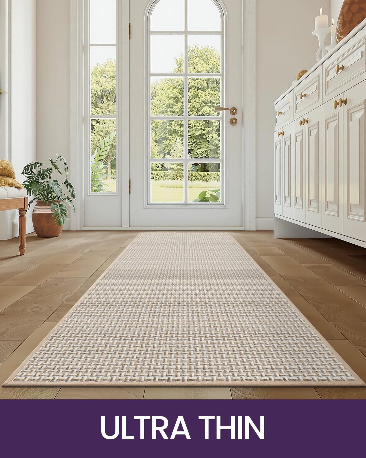 Alfombra pasillo 2x7ft antiderrap parte goma beige y blanco