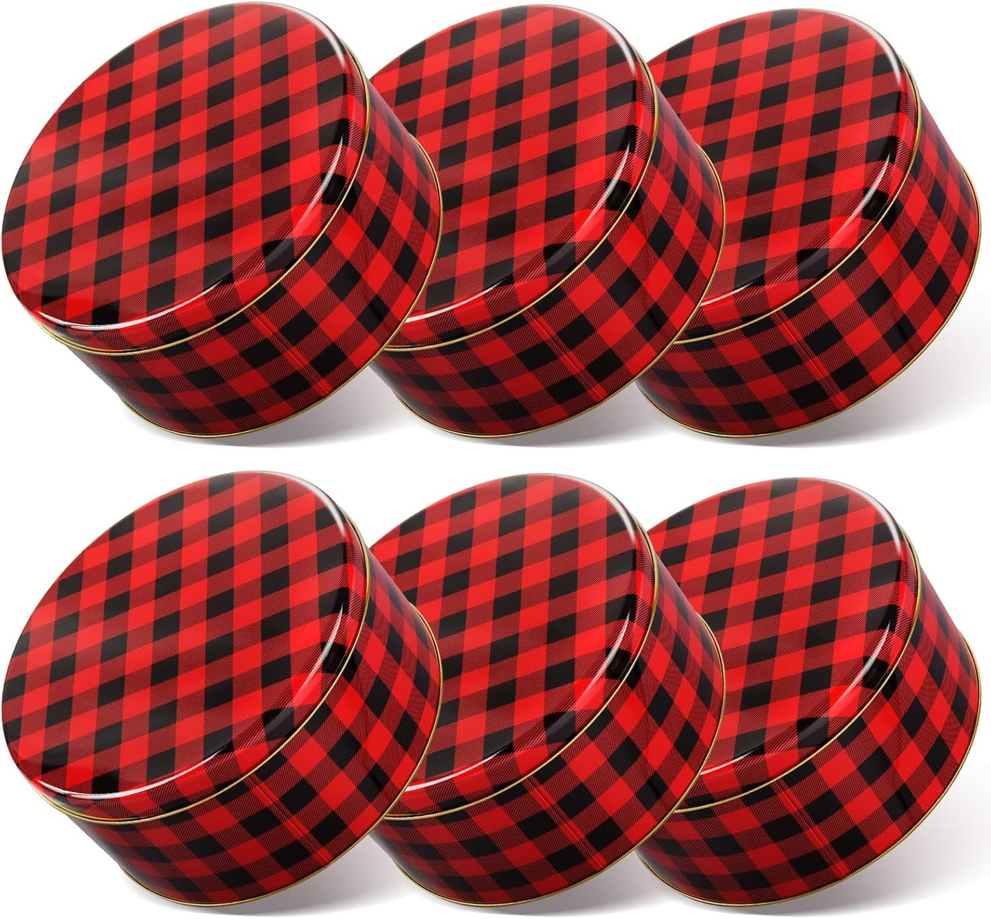 6 Latas Metal Redondas 7pulg para Galletas Regalo Rojo Negro
