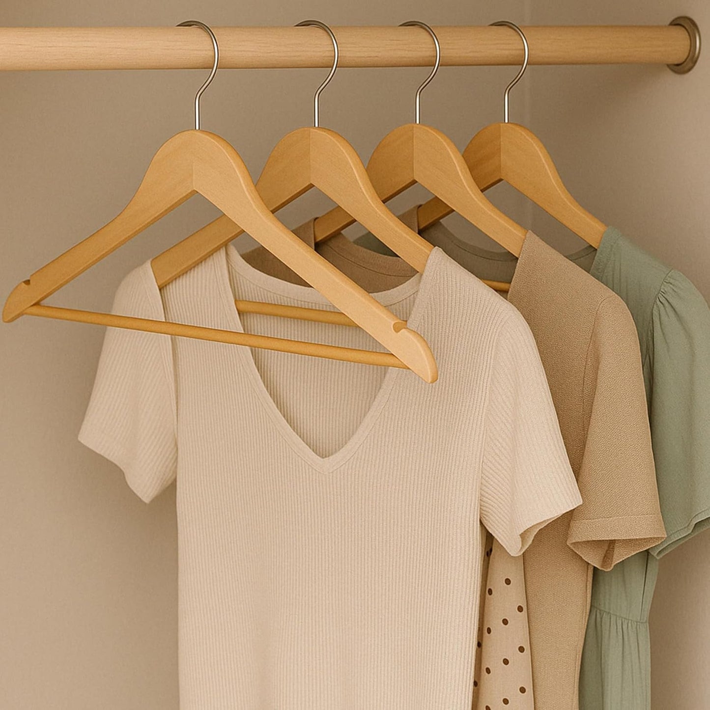 Perchas madera arce antiderrap para camisas set 72