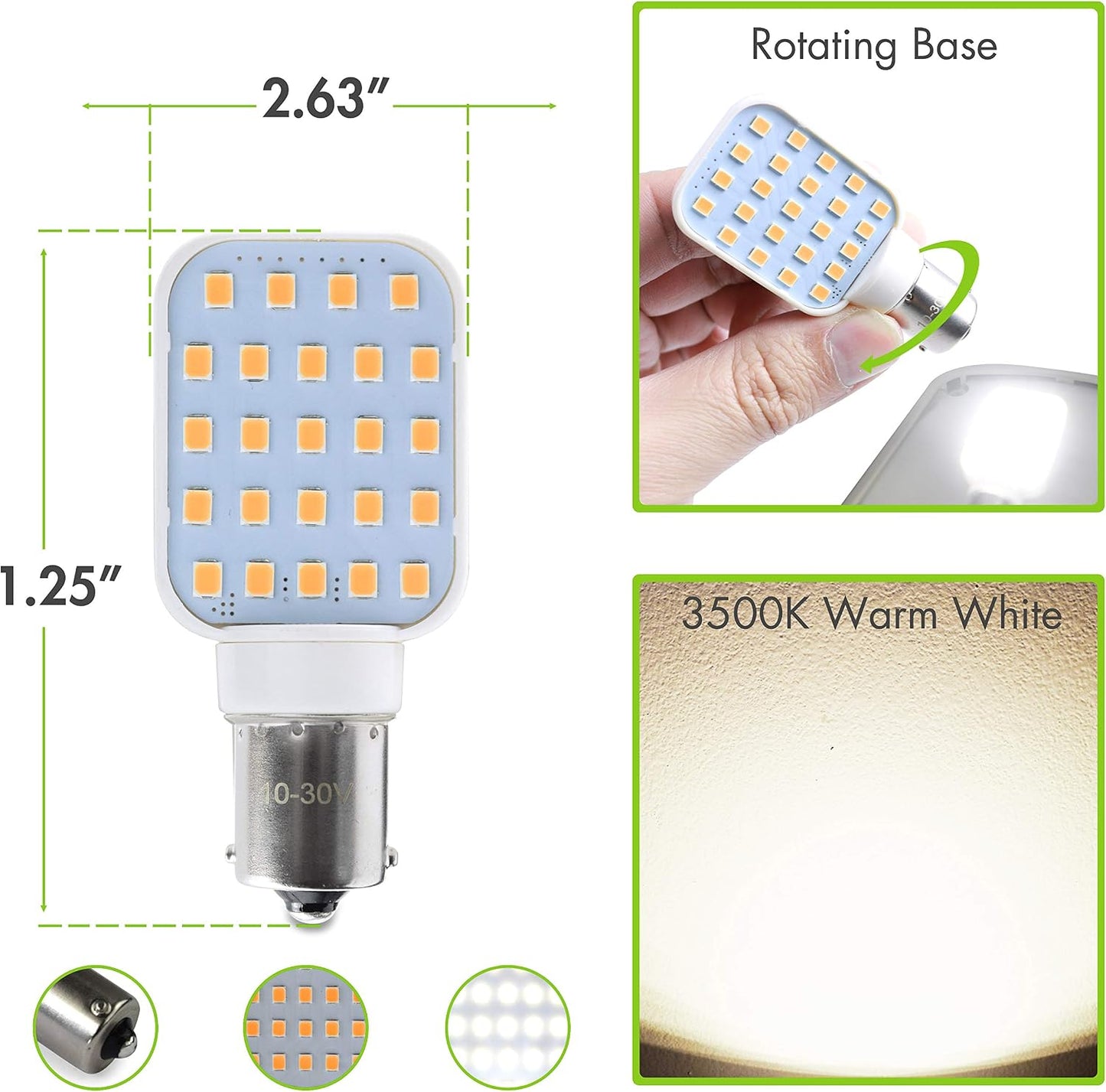 2 Bombillas LED Giratorias 312lm 10-30V BA15S Blanco Cálido