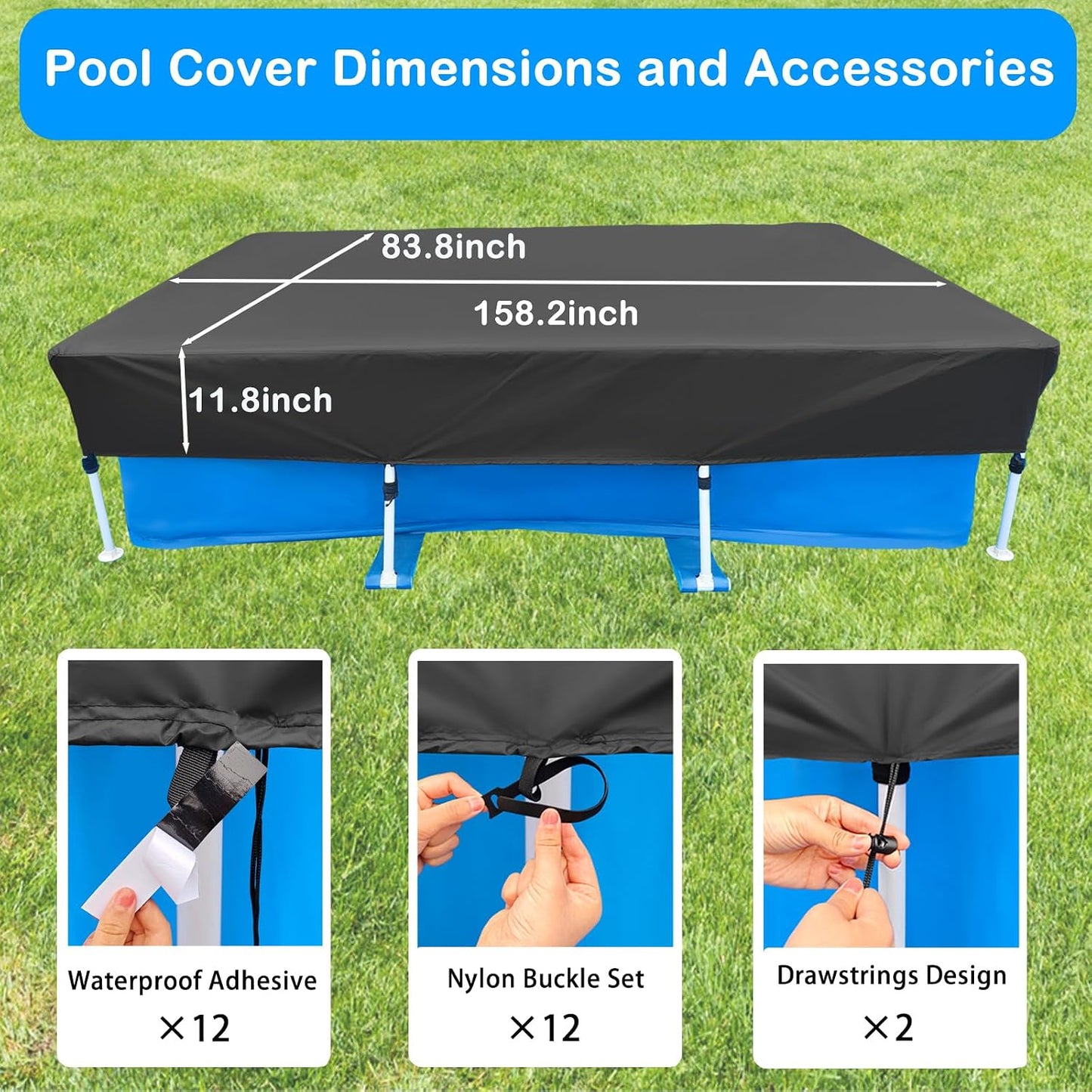 Cubierta piscina rectangular 13x7ft sobre suelo invierno