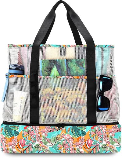 Bolsa playa con hielera malla mujer 8 bolsillos duraderos