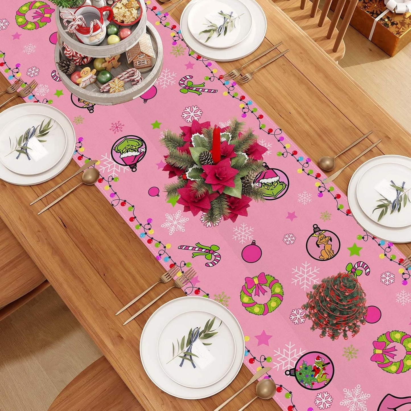 Camino mesa navidad rosa lino 72pulg decoración hogar cocina