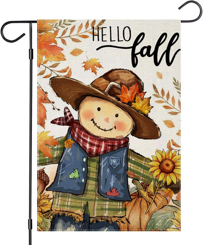 Banderas Hello Fall espantapájaros arce 12pulg