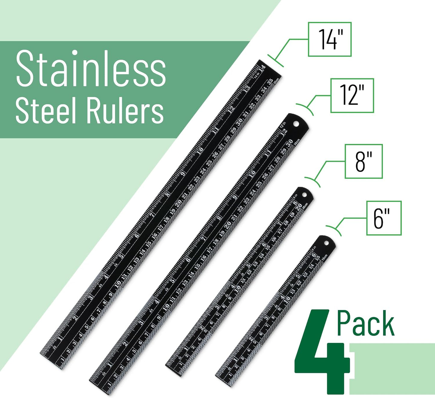 Juego 4 Reglas Acero Inox 6-14pulg Negra