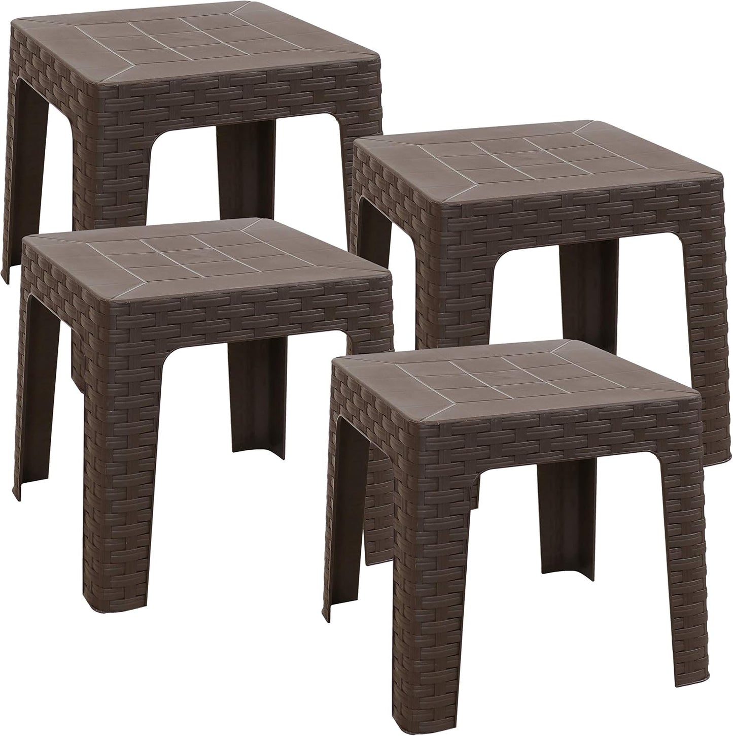 Mesa auxiliar cuadrada plástico exterior color marrón set 4