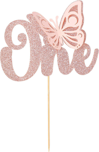 Decoración pastel mariposa purpurina oro rosa baby shower