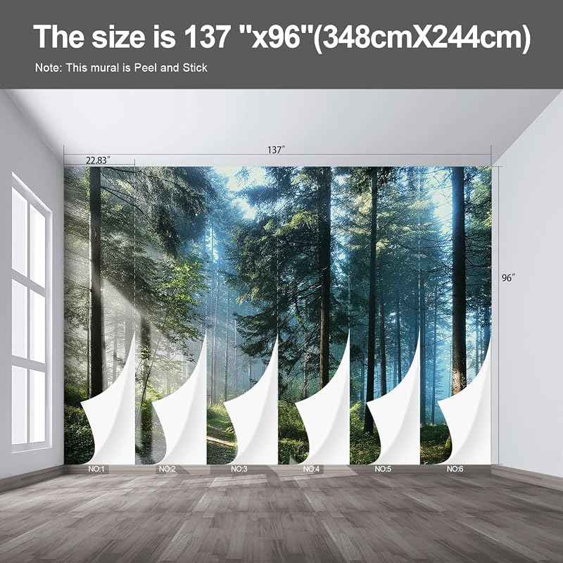 Papel tapiz autoadhesivo paisaje forestal 96x137"