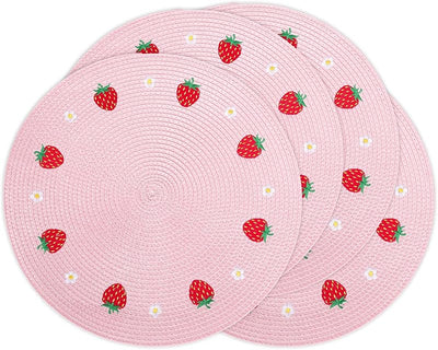 4 Pzas Manteles Redondos Bordado Margaritas y Fresas