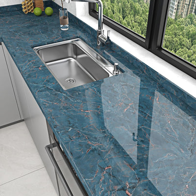Papel tapiz mármol azul brillante autoadhesivo impermeable