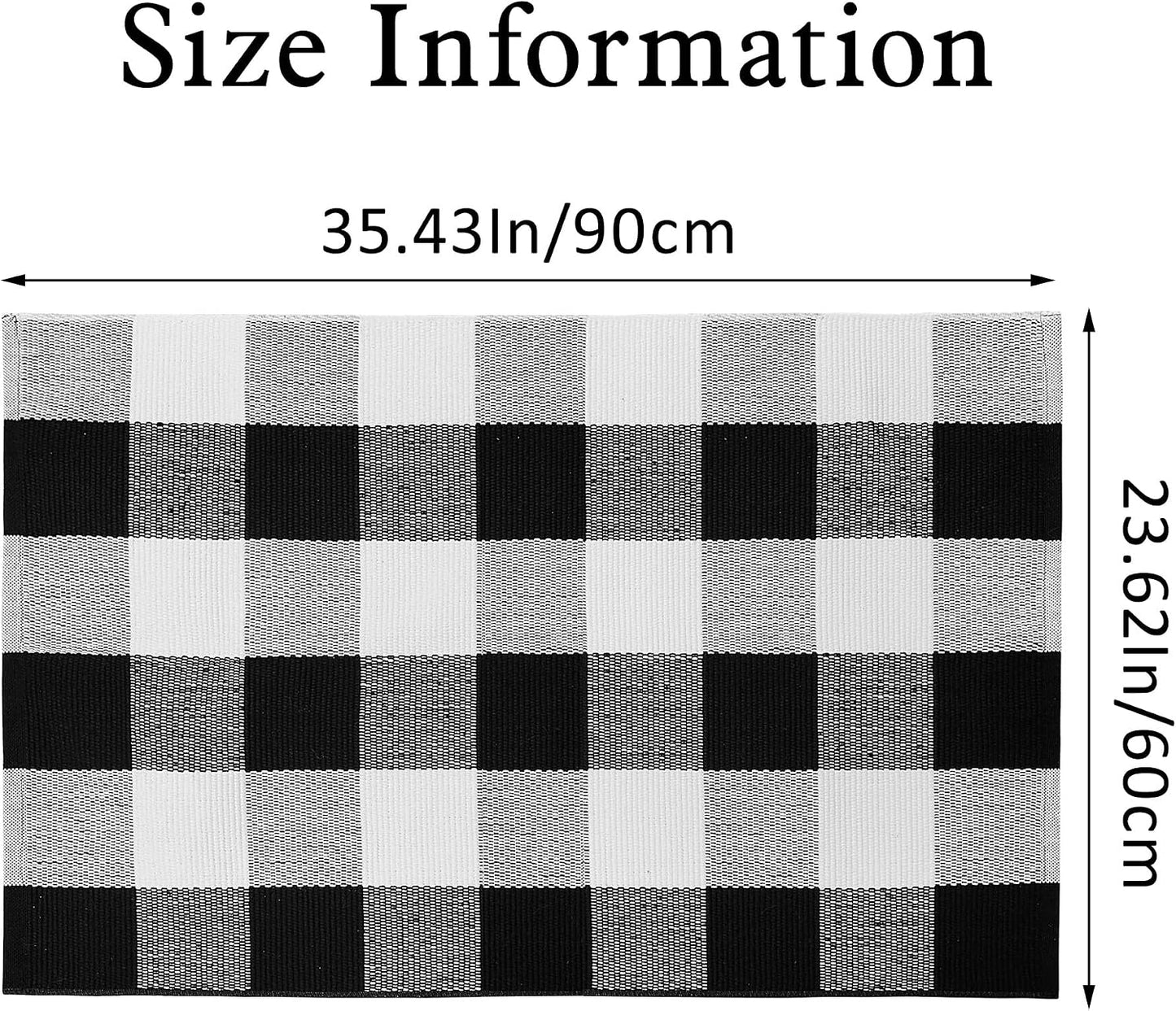 Alfombra a cuadros de algodón para exteriores 2x3 negra y blanca