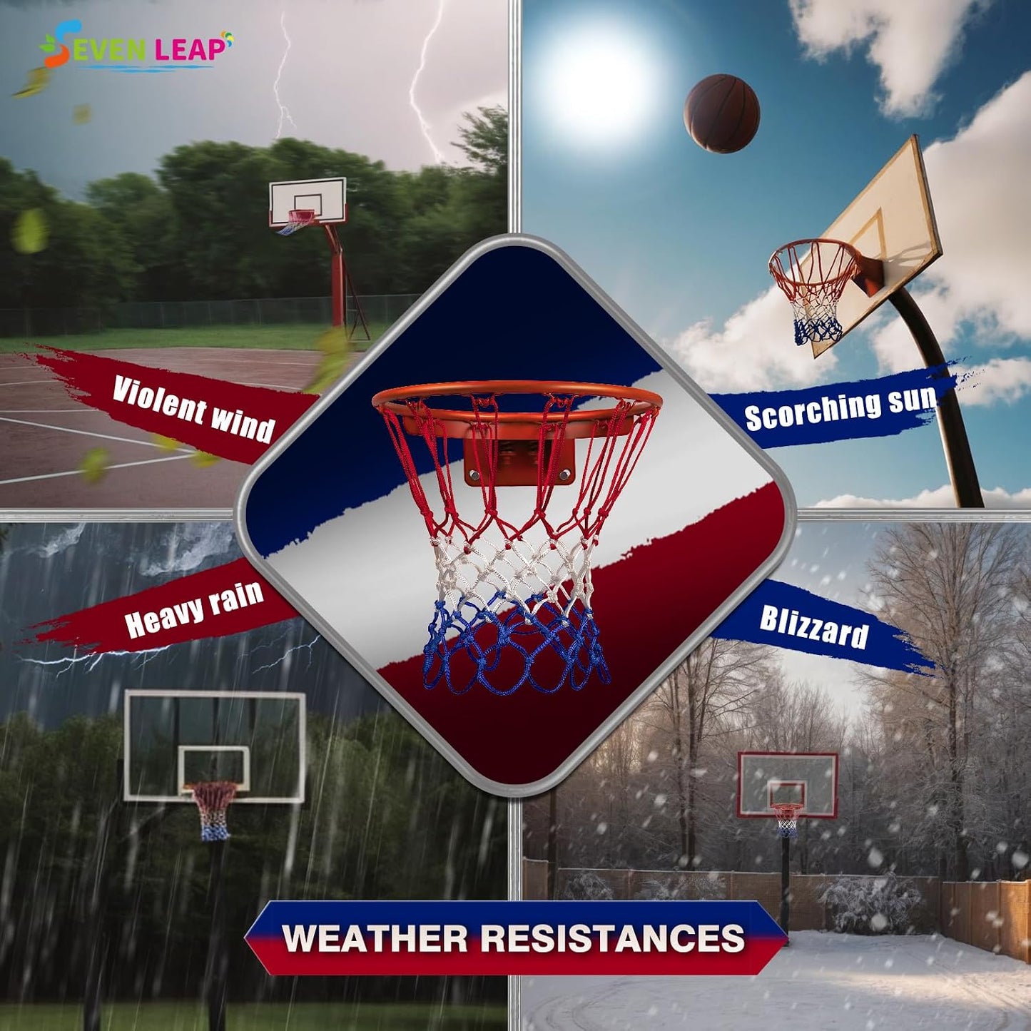 Red baloncesto resistente anti-látigo 12 bucles rojo/azul/ blanco