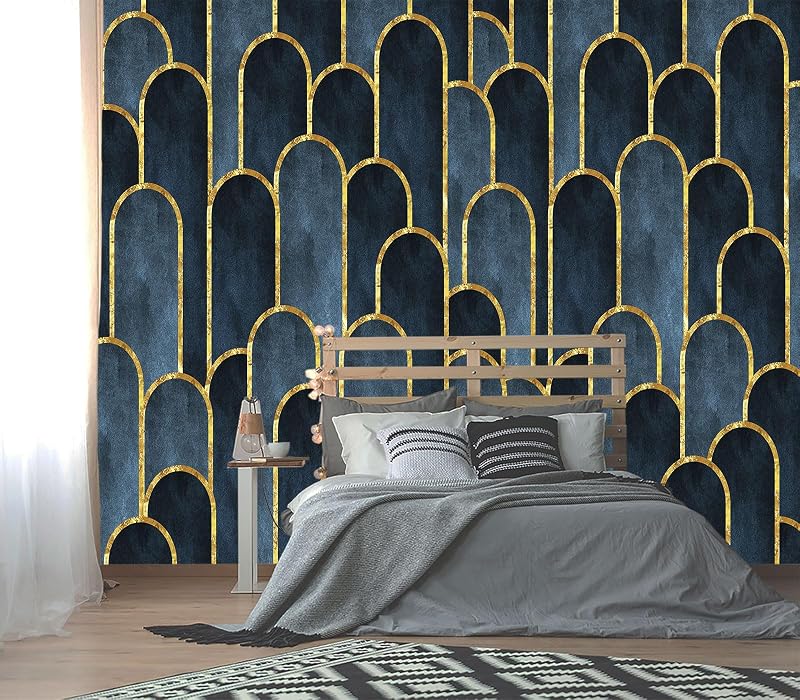 Papel pintado texturizado geométrico dorado 154x105"