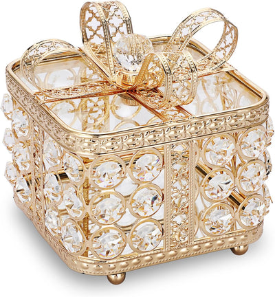 Caja joyero cristal dorado con espejo organizador