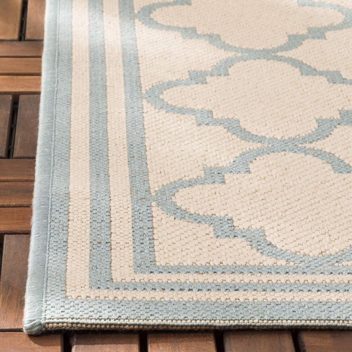 Alfombra exterior lavable 4x6ft crema y aguamarina