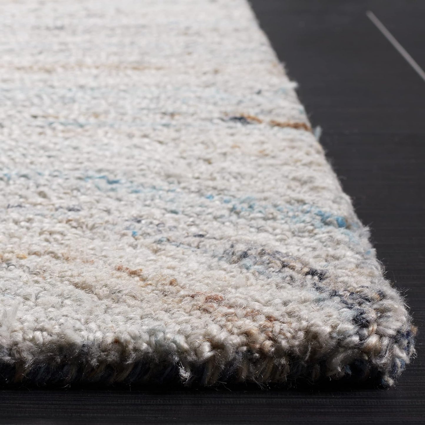 Alfombra decorativa 4x6ft beige y azul lana hecha a mano