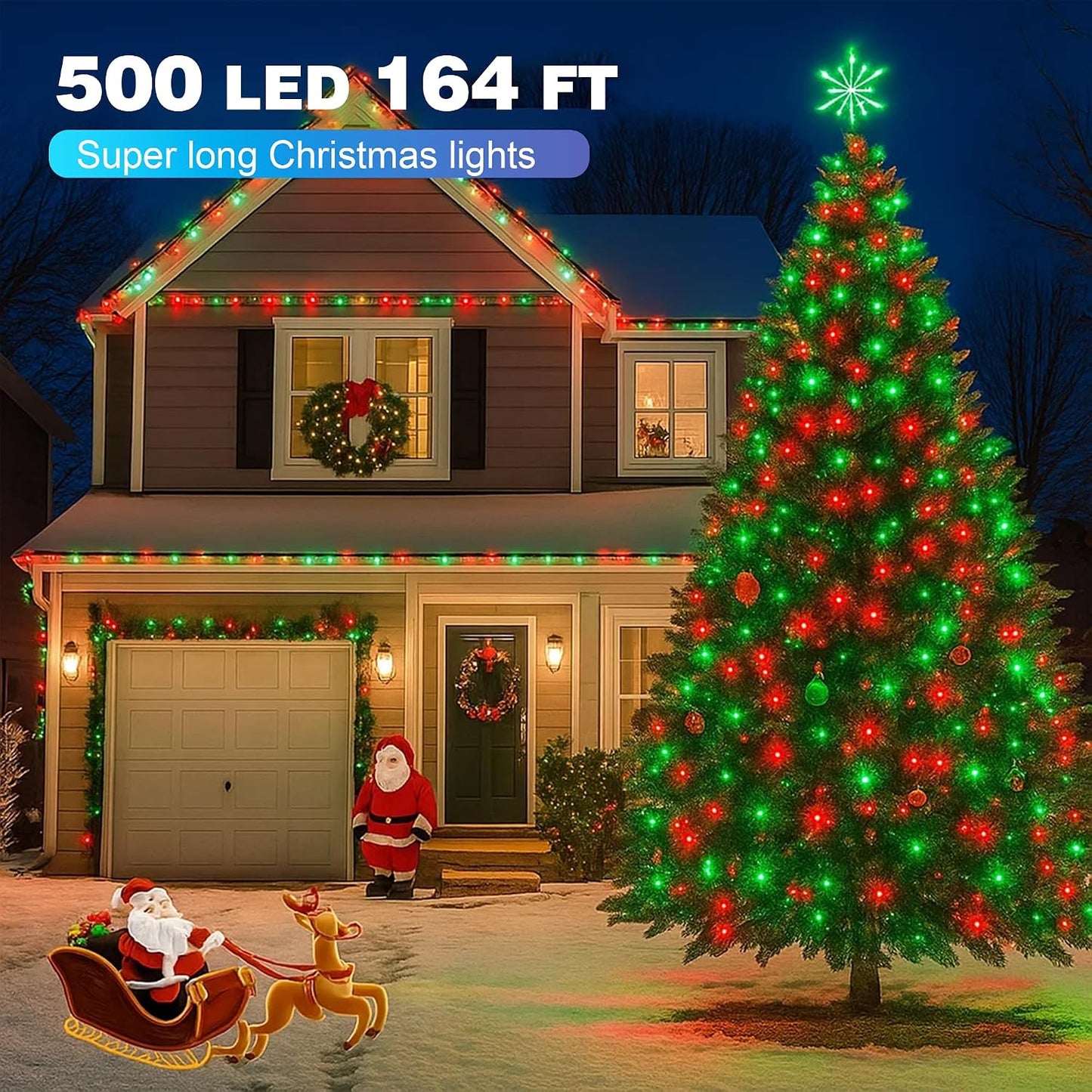 Cadena luces navidad 500 LED 164ft impermeables