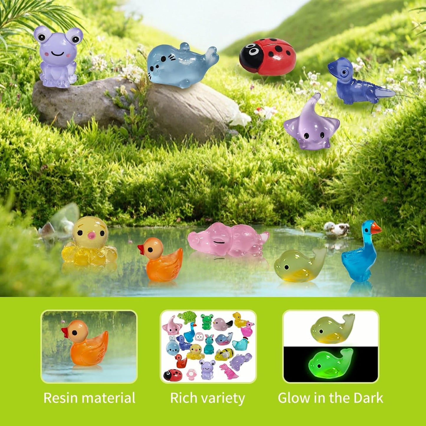 100 Pzas Mini Animales Resina Luminosos para Muñecas Jardín