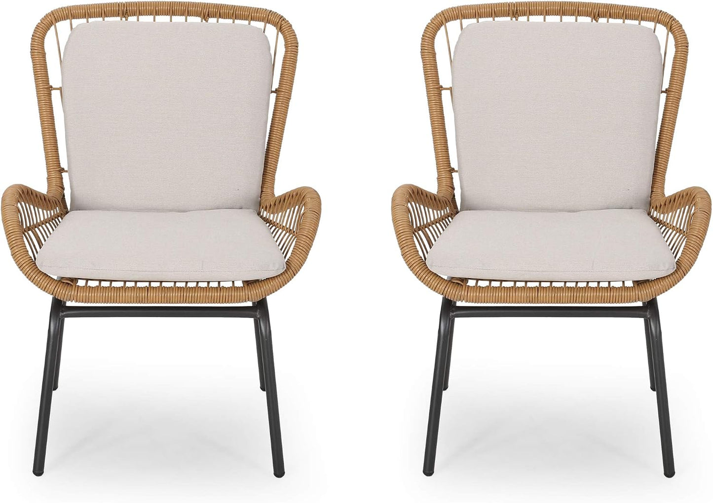 Silla mimbre exterior con cojines 2 pzas marrón claro
