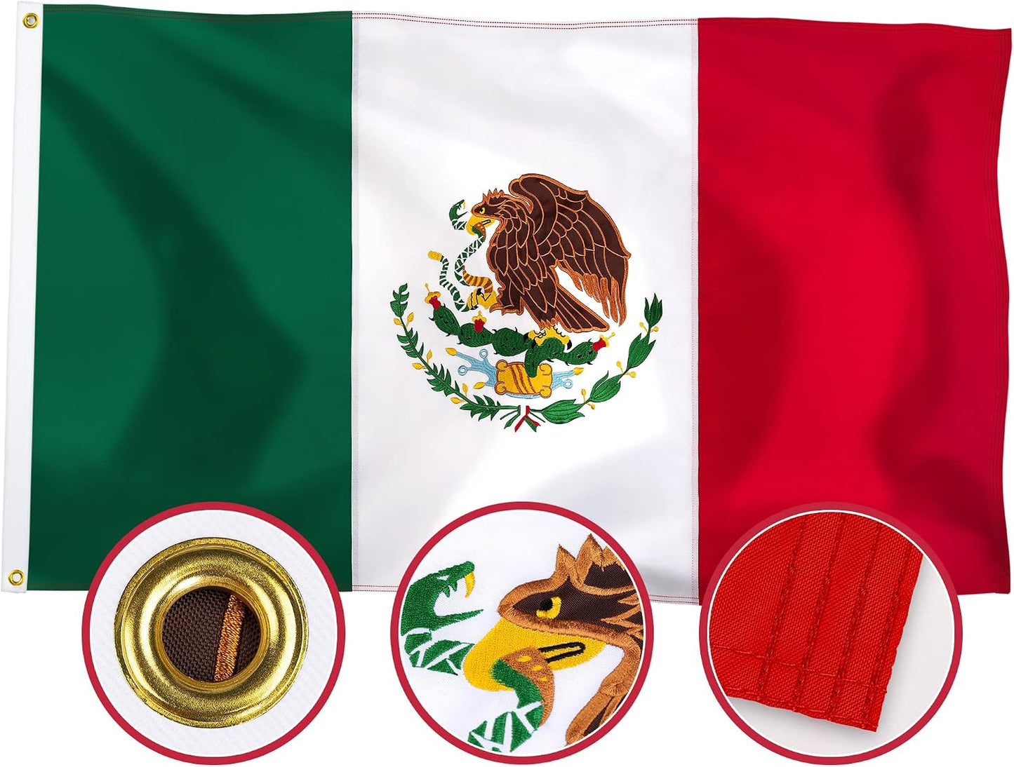 Bandera México 3x5ft doble cara nailon 210D para exteriores