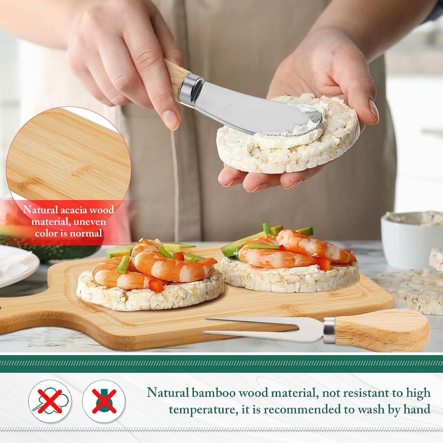5 Set Tablas Queso Madera con Cuchillos y Etiquetas