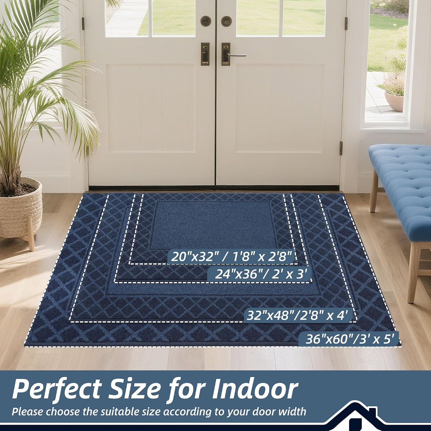 Tapete entrada interior antiderrap 24x36pulg azul marino