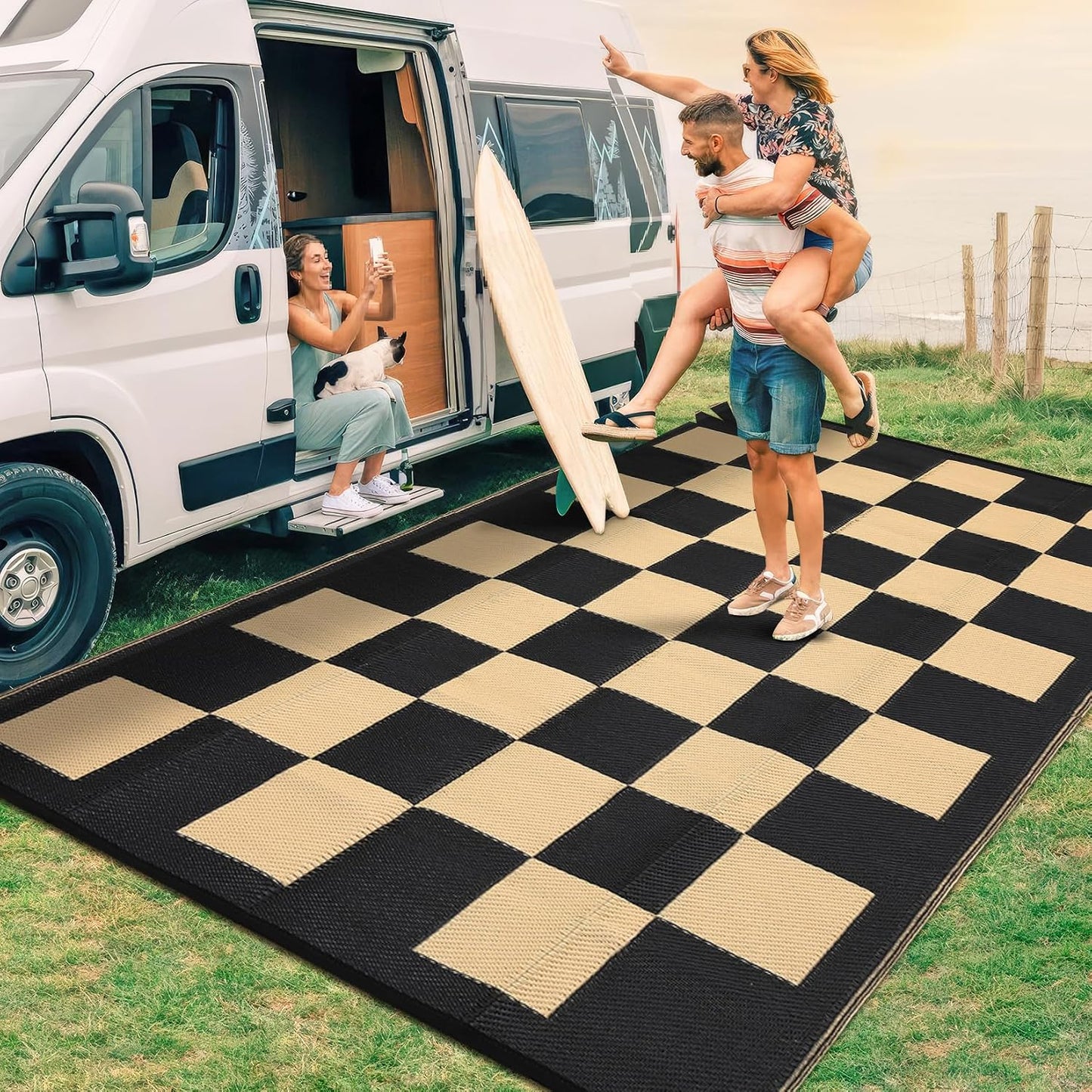 Alfombra exterior 8x10" impermeable ajedrez reversible