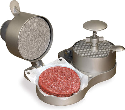 Prensa hamburguesas doble antiadherente eyector torta gris