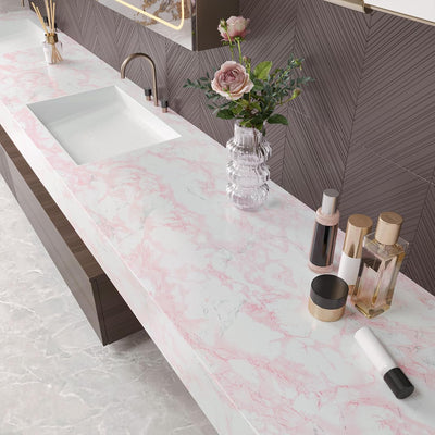 Papel tapiz autoadhesivo de mármol rosa 12x100" impermeable