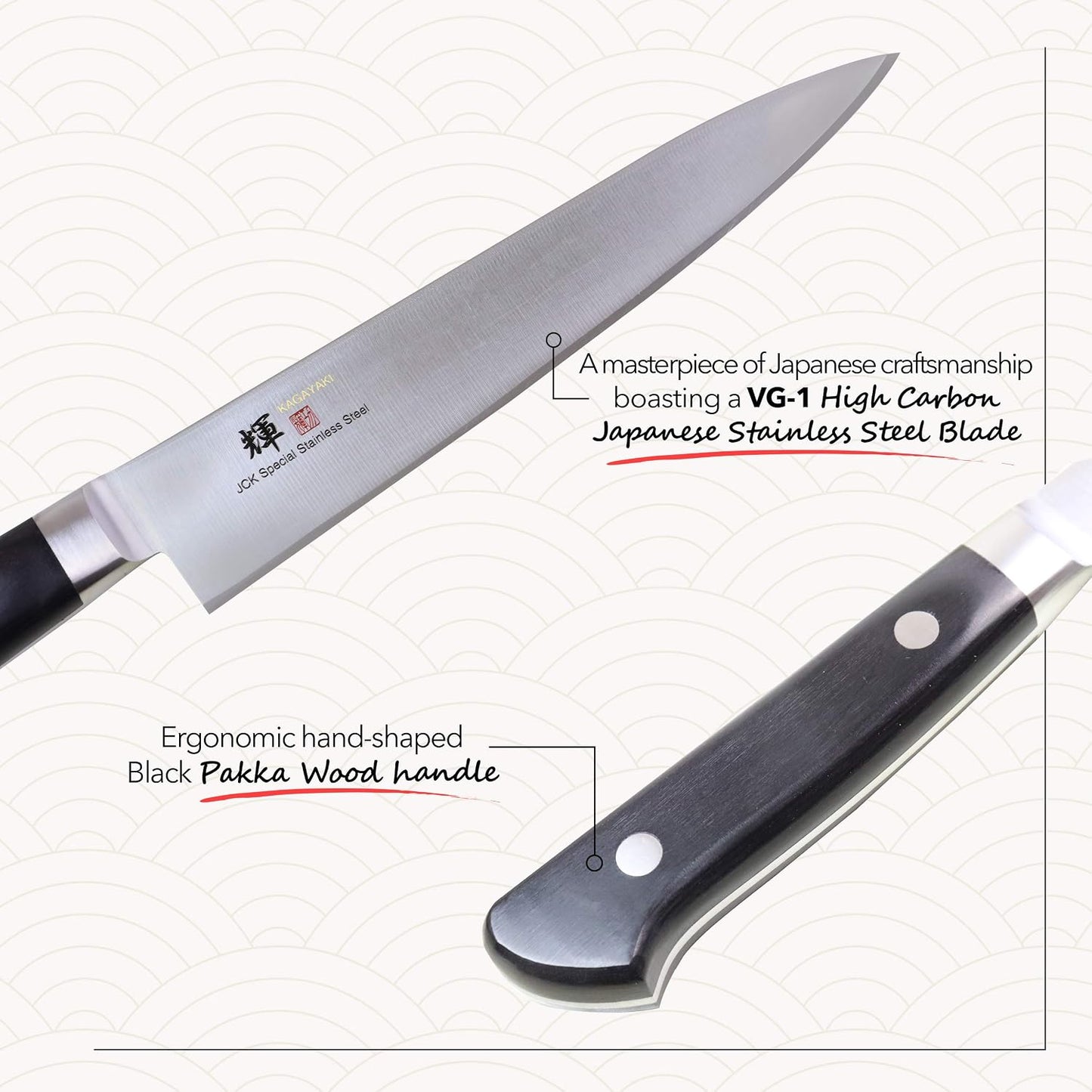 Cuchillo acero inox VG-1 mango Pakka 5.906pulg