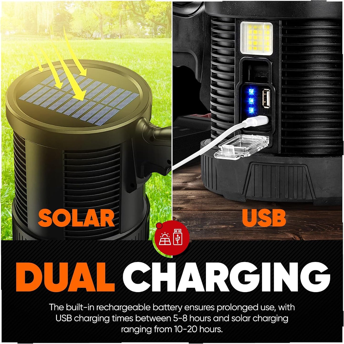 Linterna recargable solar con banco de energía