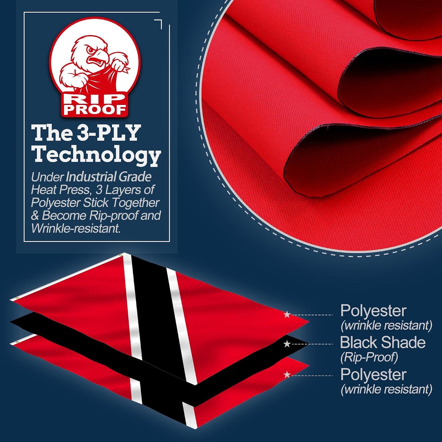 Bandera Trinidad y Tobago doble cara 3x5ft resistente arrugas